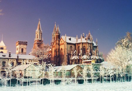 hongjialou cathedral in jinan china - winter, cathedral, dusk, trees