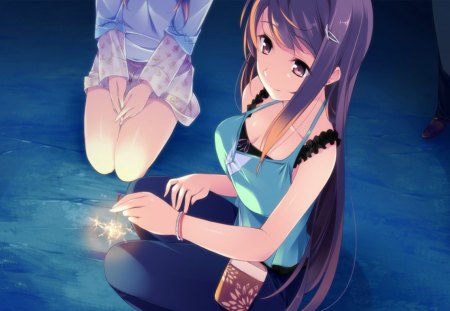 Amane Mochizuki - amane mochizuki, anime, anime girl, night, kono oozora ni tsubasa wo hirogete, firework