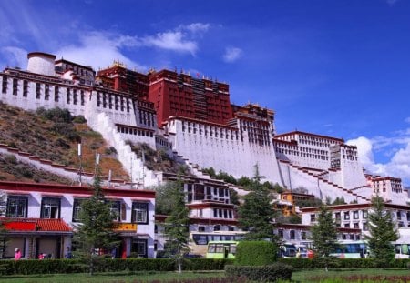 wondrous potala palace in lhasa tibet - hill, palace, town, visitors