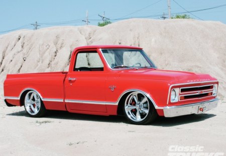 1968 Chevrolet C10 - red, bowtie, chrome wheels, classic, gm