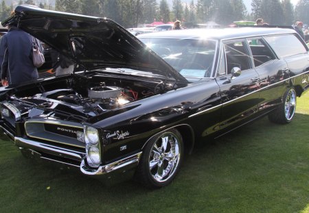 1966 Pontiac Grande Safari - black, tires, headlights, engine, photography, Pontiac