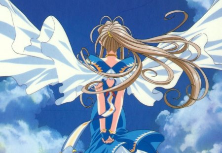 waiting for you - sky, angel, wings, anime, belldandy, manga