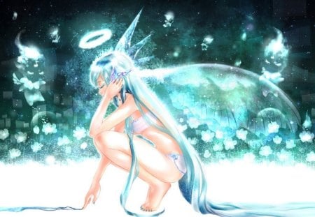 hatsune miku - angel, wings, anime, music, manga