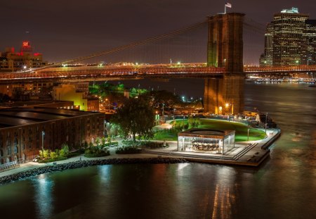 Brooklyn Bridge - night, brooklyn, new york, bridge