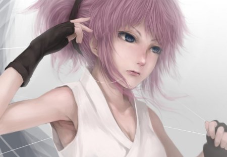 Maiko - fighter, game, anime, hunter vs hunter, warrior, waoman, girl, portret, manga, fantasy, pink hair, art, gloves, blue eyes