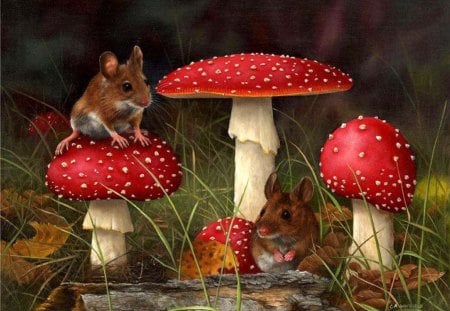 By Carl Whitfield - nature, painting, mushroom, art, carl whitfield, rodent, animal, mouse