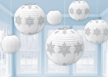 Snowflake hanging lanternsâ™¥ - lanterns, snowflake, love, christmas, forever, white, light blue, bright, hanging