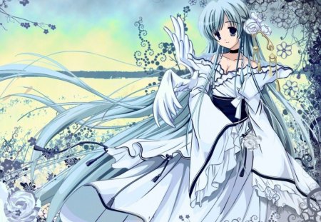 White Rose - white dress, girl, manga, anime