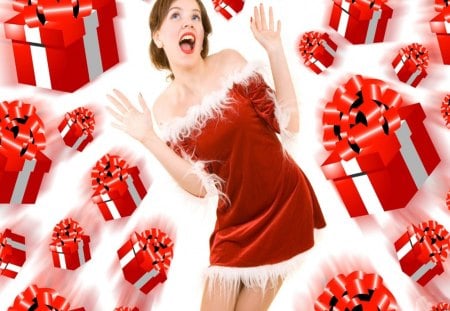 *** Christmas girl and gifts *** - christmas, presents, santa, snowflakes