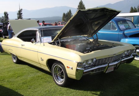 1968 Chevrolet Impala Hardtop Sport Coupe - headlights, chevrolet, black, photography, yellow, tires