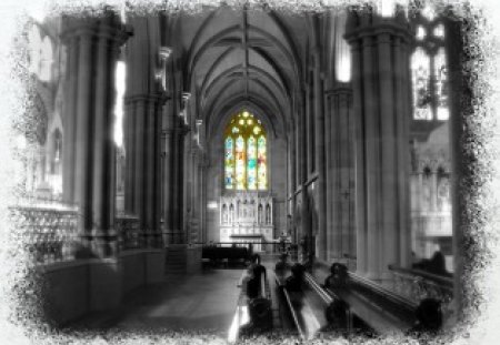 A TIME FOR PRAYER - sandstone, stainglass, colour, church