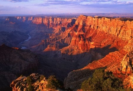 Navajo Point Grand Canyon, Arizona - clouds, sunlight, rock, daylight, orange, shadow, arizona, nature, day, sun, sky, canyon