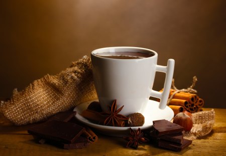 Hot Chocolate - pretty, cinnamon, romantic, anise, romance, nuts, beautiful, hot, coffee, photography, chocolate, beauty, lovely, sweet, hot chocolate, cup of coffee, cup