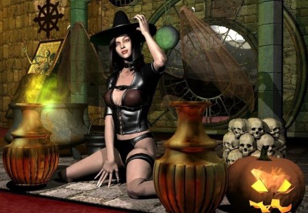 *** Scary witch for Halloween *** - witch, pumpkins, scary, halloween, night