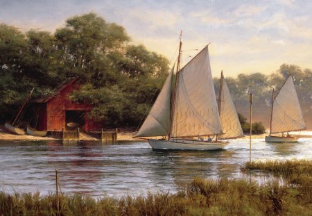 sailboats on the river