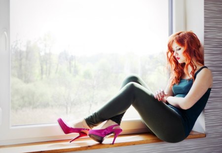 beautiful-redhead-in-pink-high - redhead, high, pink, beautiful