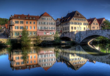 *** GERMANY-Schwbisch Hall *** - sky, houses, blue, city, architecture, old, bay, bridge