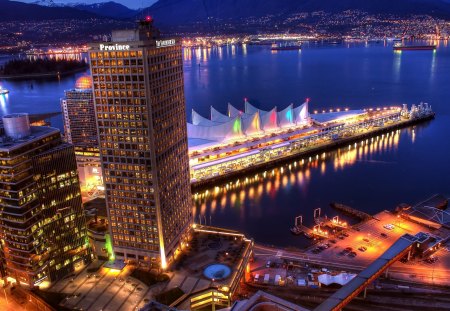 *** Evening in Vancouver *** - vancouver, evening, harbor, city, house, sea, skyscrapers