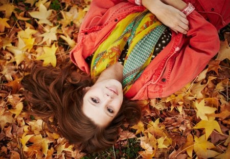 *** Autumn Girl *** - leaves, girl, dry, autumn