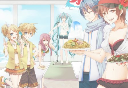 Vocaloid Dinner Party - party, vocaloids, food, dinner