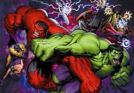 The Defenders Vs The Offenders - tiger shark, hulk, doctor strange, red hulk, namor, baron mordo, terrax the tamer, silver surfer