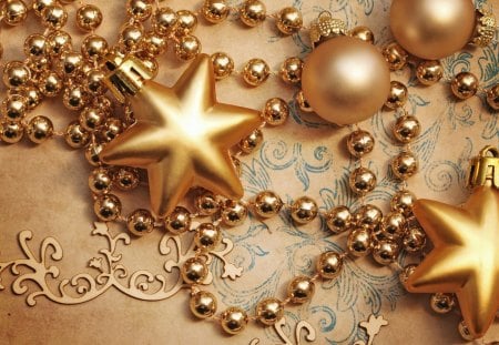 Christmas Decoration - new year, pearls, beauty, xmas, magic, photography, magic christmas, christmas decoration, balls, pretty, orniments, decorations, holiday, golden, stars, ball, lovely, christmas, gold, happy new year, star, christmas balls, merry christmas, golden balls, beautiful, decoration