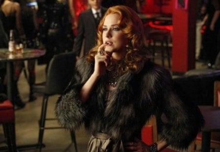 Evan Rachel Wood - beauty, evan rachel wood, fur, sexy, actress, lips, hair, tv series, vampire, red, girl woman, true blood