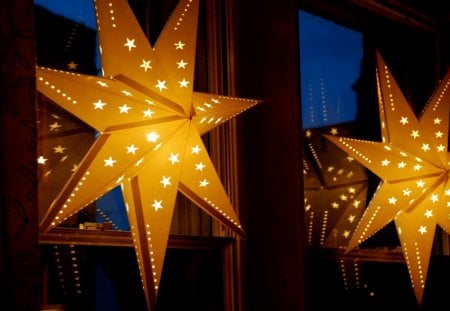 Christmas stars♥ - forever, window, evening, fashion, deep blue, entertainment, night, love, christmas, design, lights, garden, golden