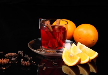 *** Tea with cinnamon *** - cinnamon, oranges, food, tea, cup