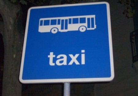 Taxi - taxi, sign, blue, bus, confused