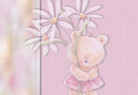 Bear and daisies - bear, cartoon