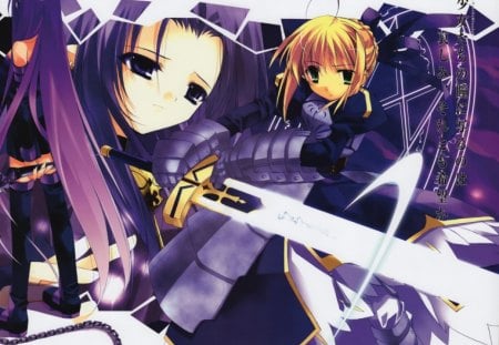 Rider and Saber - saber, holy grail war, fight, anime, excalibur, king arthur, rider, fate stay night