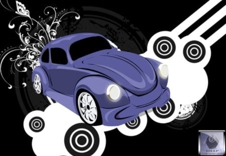 Car Vector - black, lines, white, circles, car, blue, stripes