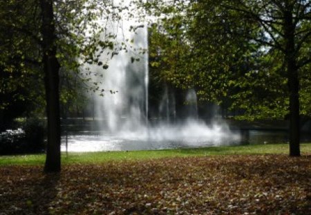 Beautiful Fountain - nature, autumn, fall, fountain, water, leaves