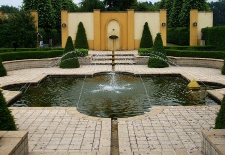 Fountain in park - flowers, trees, fountain, summer, park