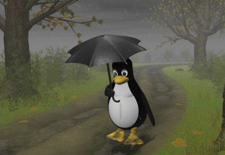 walking in the rain - chubby bird, umbrella