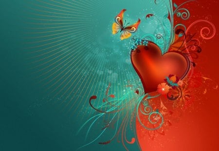 Valentine-Day - heart, decoration, red, butterflies, valentine, butterfly, love