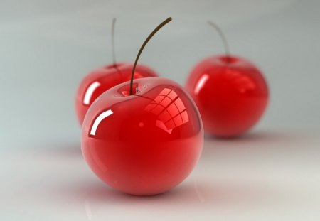 Glass Cherries - cherries, stalks, glass, red