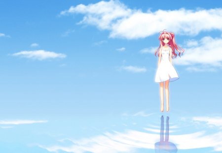 Delusions - sky, sakihata rimi, hair, takumi nishijo, tokyo, anime girl, fantasy, chaos, anime, delusions, fear, sword, chaos head, ps3, vocal collection, fly, skirt, girl, 5pb, xbox360, blood, pink, novel, city, shibuya, dreamribbon