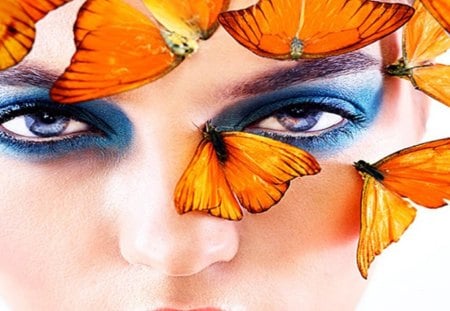 BUTTERFLY BEAUTY - bleus, orange, papillons, yeux