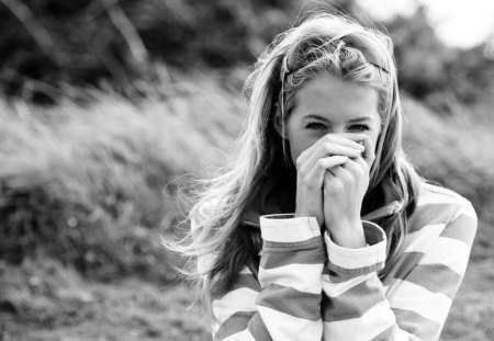 Olivia Bell - women, smile, wind, nature, girl, cute, blonde, olivia bell