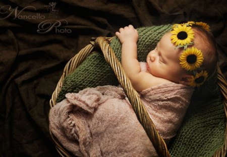 *** Sleeping girl in basket *** - children, child, people, baby, sleeping