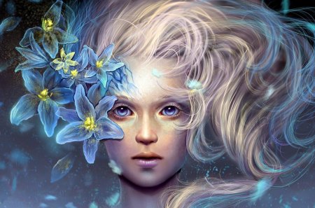 flowers on my hair - animation, fantasy, people, beautiful, photography, entertainment, other