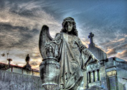 The Angel of Death. - angel, tomb, statue, sky