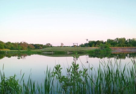 carriage hill lake - sky, lakes, nature, grass