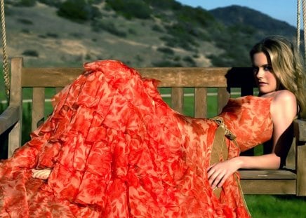 girl with long red dress - red, girl, long, dress