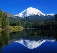 The lake and the snowy mountain peak