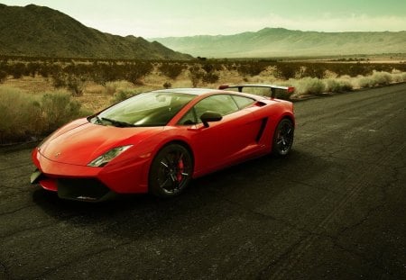 red lambo - lamborghinni, red lamborghinni, roads, cars, mountains