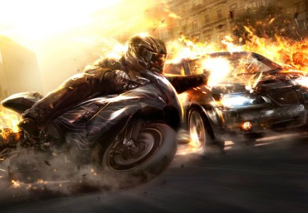 awesom - destruction, fire, motorcycle, game