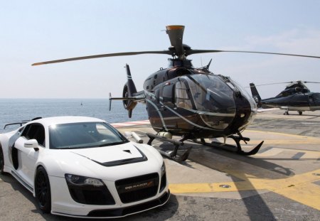 Audi R8 tuned - helicopter, r8, audi, ocean